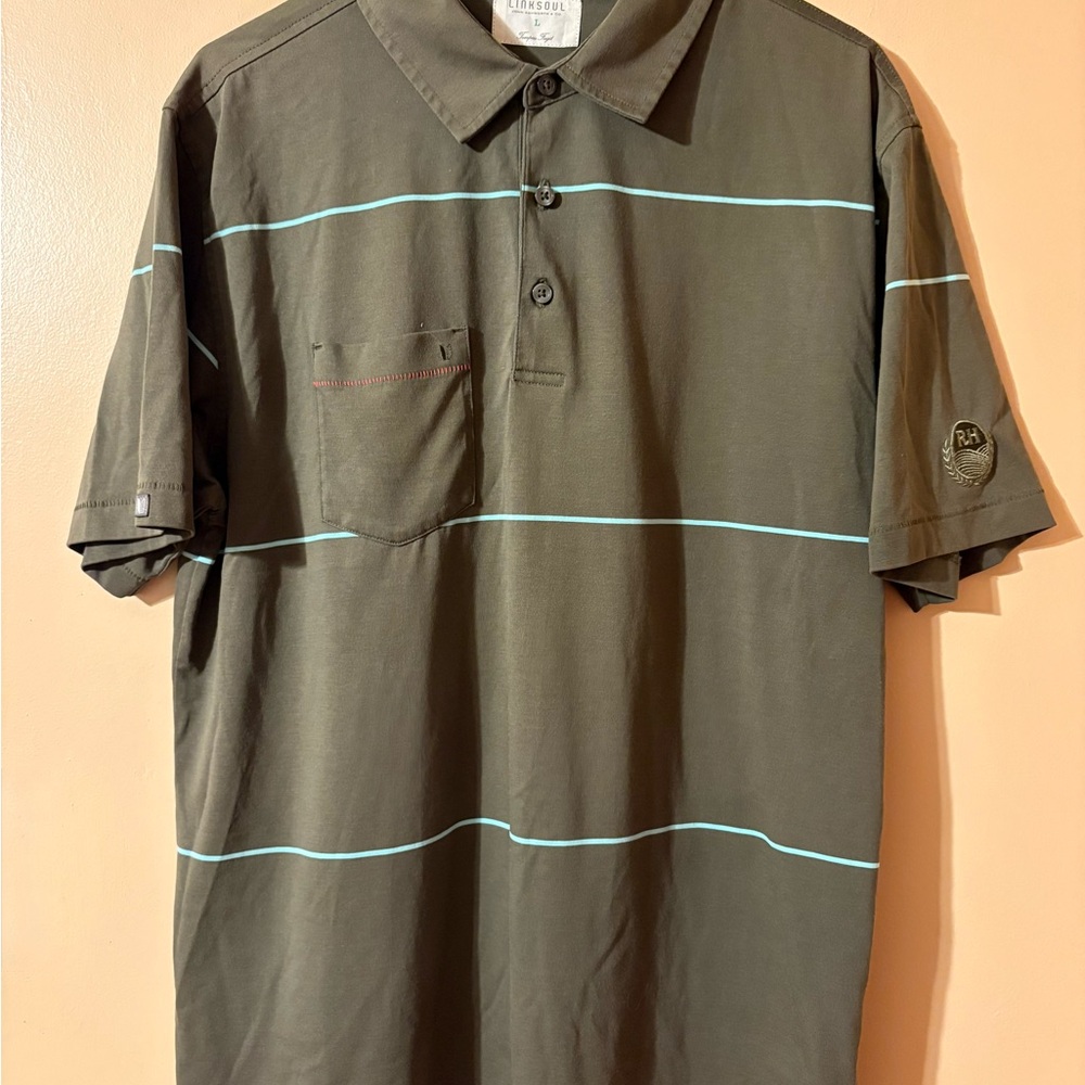 Linksoul Olive Green Polo with Aqua Stripes